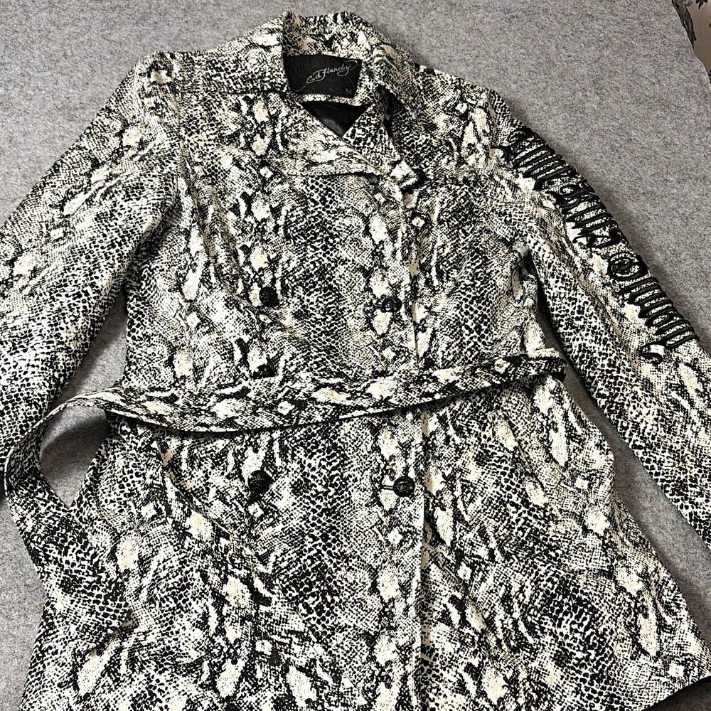 Ed Hardy Y2K Snake print Rhinestone Trench coat m Love kills slowly Skull